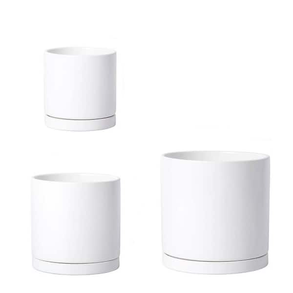 Unbranded Large White Terracotta Round Planter Set (3-Pack) L0BRXC927Q