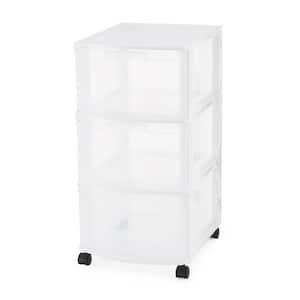 12 in. x 23.75 in. Resin Clear 3 Drawer Storage Chest System with Casters, White