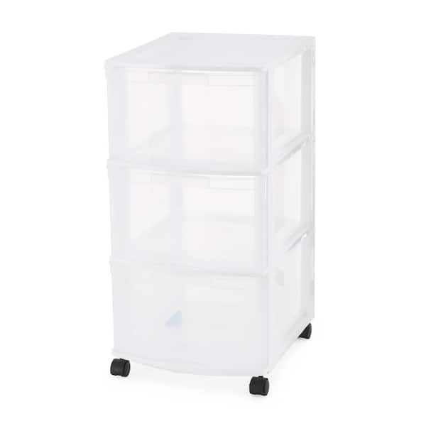 GRACIOUS LIVING 12 in. x 23.75 in. Resin Clear 3 Drawer Storage Chest System with Casters, White