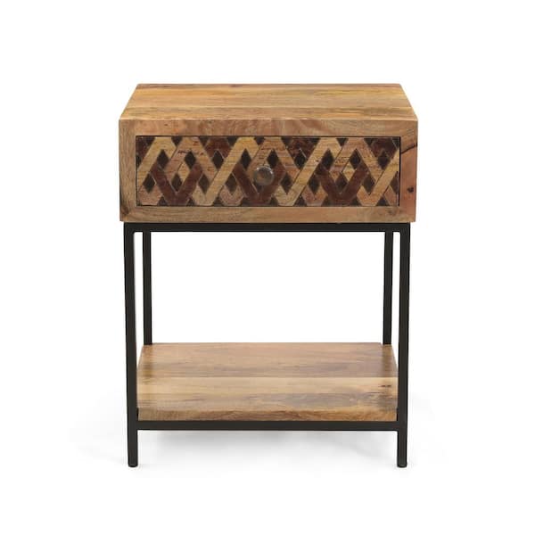 Noble House Pentland 17 in. x 21 in. Brown Square Wood End Table with Drawers