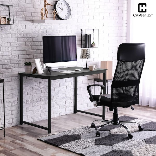 CAPHAUS 63 in. Rectangular Black Wood Computer Desk, Work Desk for Home & Office Use