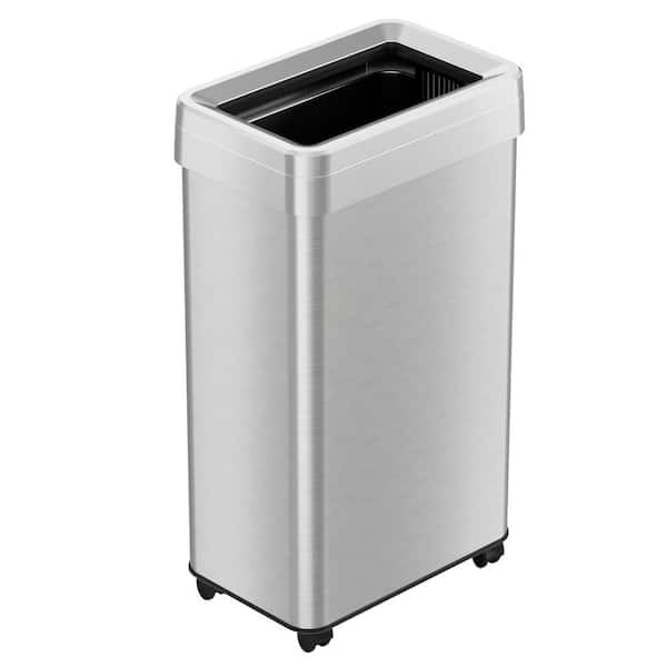 iTouchless 18 Gal. / 68 Liter Stainless Steel Rectangular Open Top Household Metal Trash Can with Wheels and Odor Filter