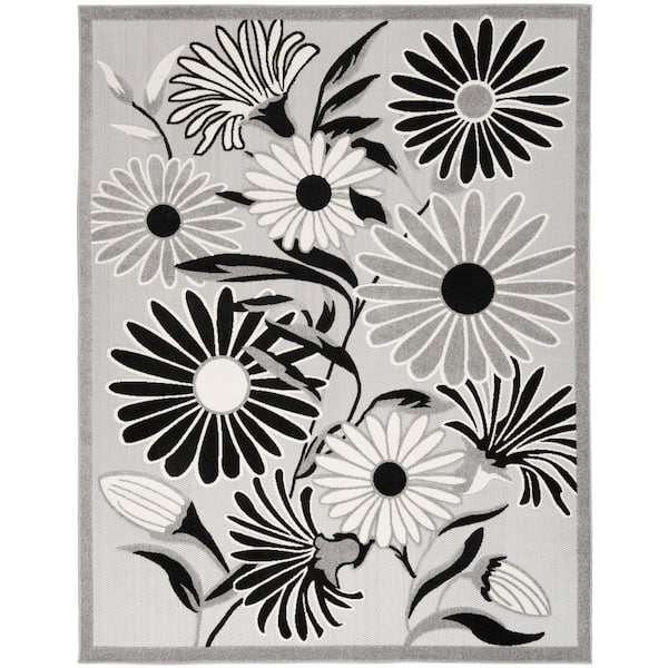 Aloha Black White 8 ft. x 11 ft. Botanical Contemporary Area Rug
