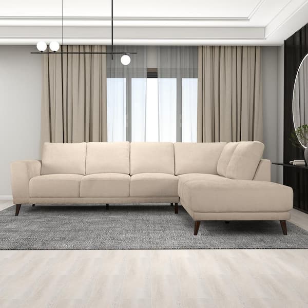 Ashcroft Furniture Co Oasis 120 in. Square Arm 2-Piece L-Shaped Fabric Right Facing Sectional Sofa in Cream