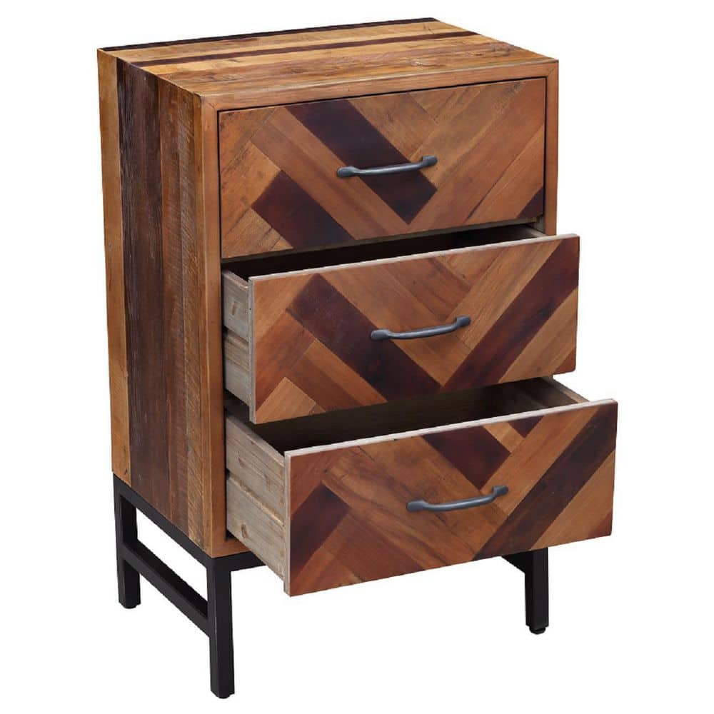 Benton Natural Oak Wood Chevron Pattern 3-Drawer Nightstand