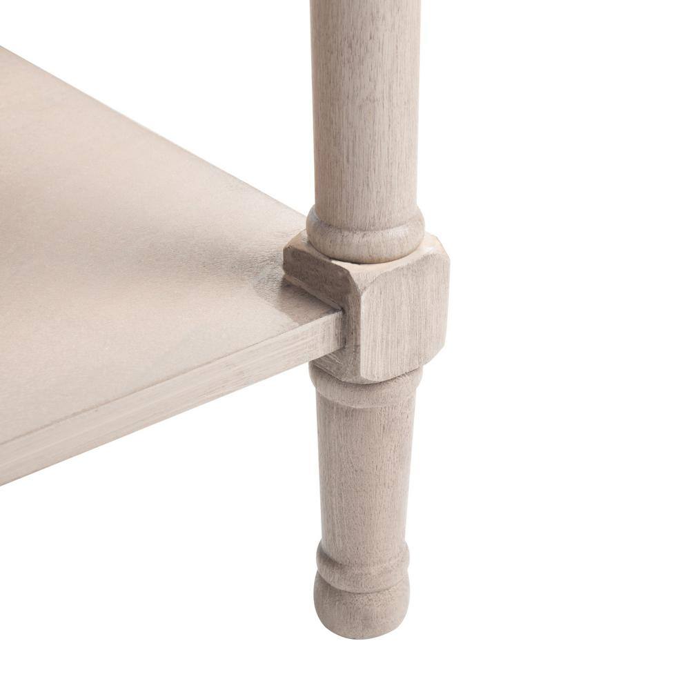 Greige Pine Wood Rectangular Storage End Table with Drawer