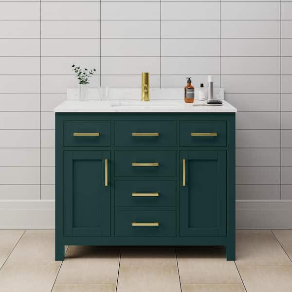 Wyndham Collection Beckett 42 in. W x 22 in. D x 35 in. H Single Sink Bathroom Vanity in Green with Carrara Cultured Marble Top