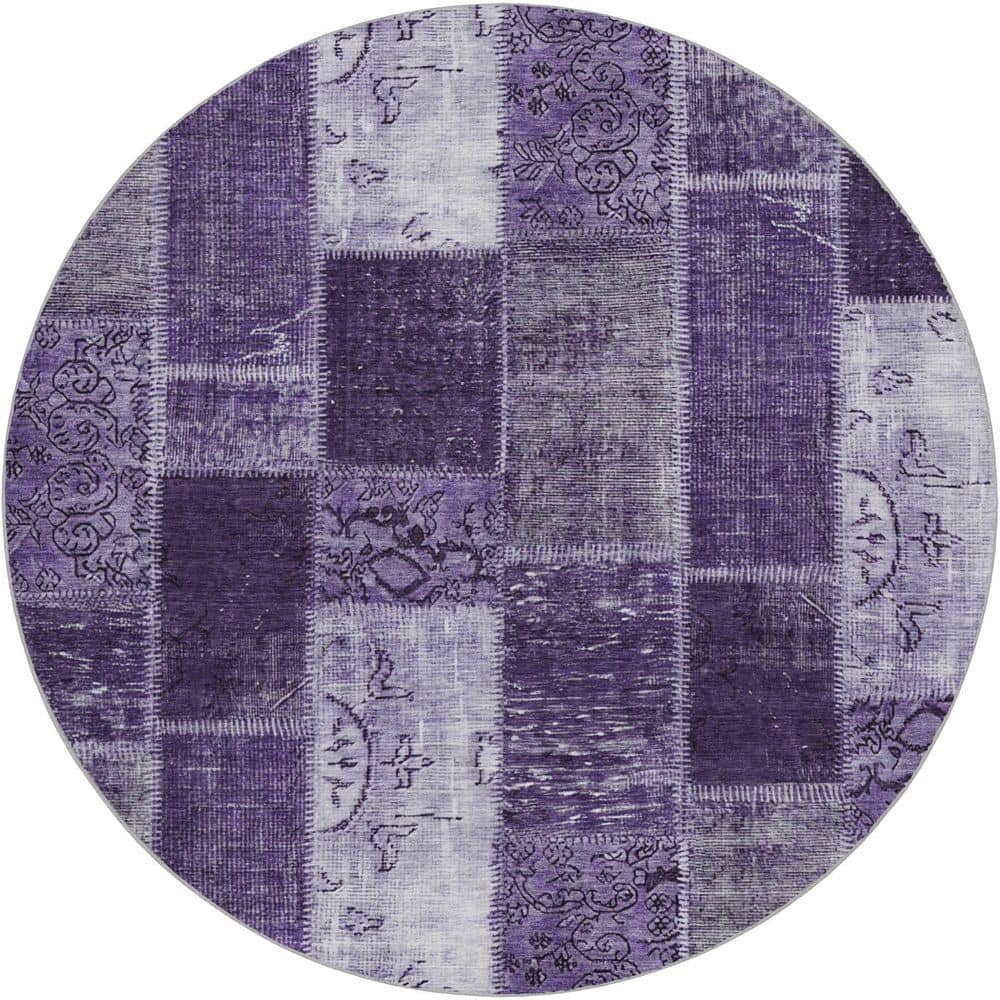 Dream Shag Premium Machine Washable Abstract ADS631 Purple 8 ft. x 8 ft. Round Rug price history on PriceWatchPro