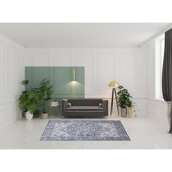 6 ft. x 9 ft. Gray Floral Washable Square Area Rug