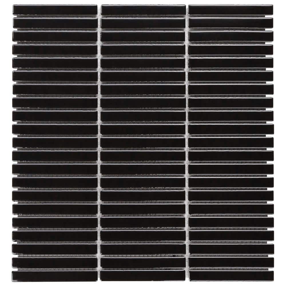 Motif Stacked Black 3.73 in. x 0.27 in. Glossy Porcelain Mosaic Floor and Wall Tile Sample price history on PriceWatchPro