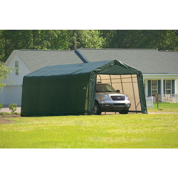 12 ft. W x 20 ft. D x 10 ft. H Galvanized Steel and PVC Garage Without Floor in Green with Heavy-Duty Green Cover