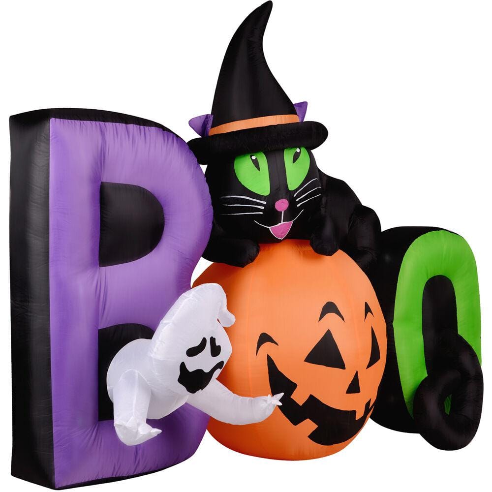 5-Foot Inflatable Halloween Boo Sign with Black Cat and Jack-O-Lantern