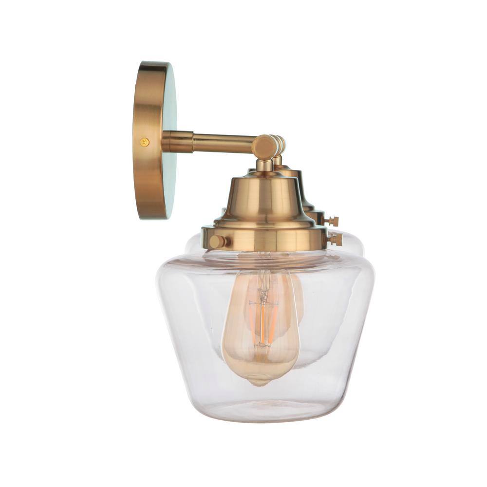 Satin Brass 2-Light Vanity with Clear Glass Shades