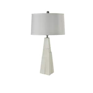 Prairie 28 in. Metallic White Transitional, Modern Bedside Table Lamp for Living Room, Bedroom with White Linen Shade