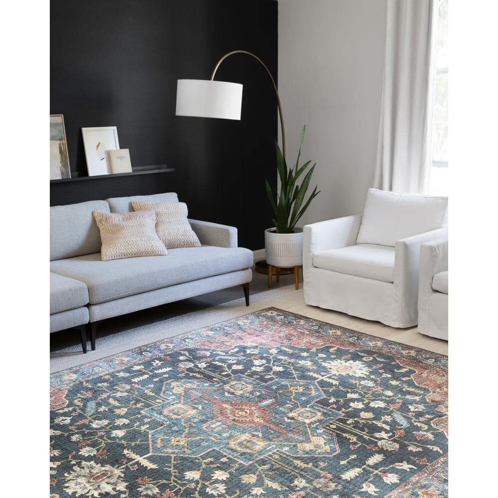 Skye Blue and Brick Vintage Bohemian Runner Rug