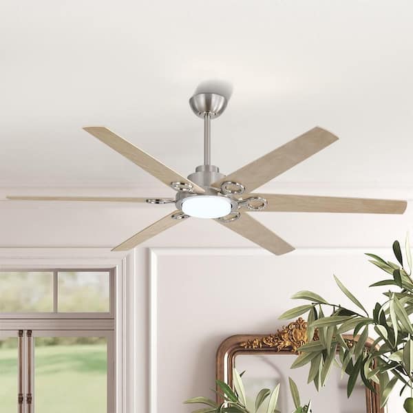 64 in. 6-Plywood Nickel Blade Dc Motor Indoor Downrod Sand Nickel Standard Ceiling Fan with Remote Integrated LED