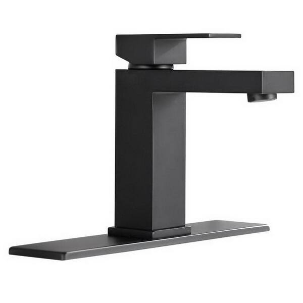 Aurora Decor Dill Single Hole Single-Handle Bathroom Faucet with Deck Plate in Matte Black