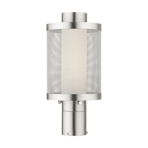 Roycroft 15.5 in. 1-Light Brushed Nickel Stainless Steel Hardwied Outdoor Marine Grade Post Light with No Bulbs Included