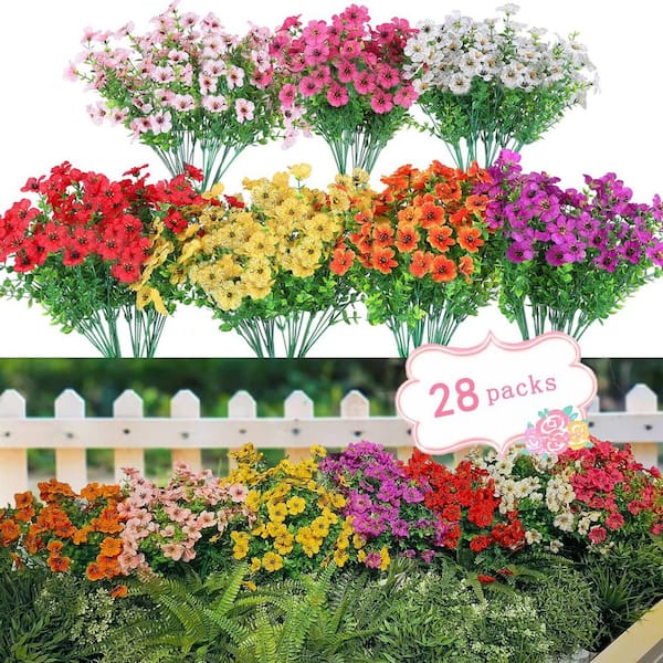 Unbranded 28 Bundles Multi-Colored Outdoor Faux Plants Plastic Artificial Flowers