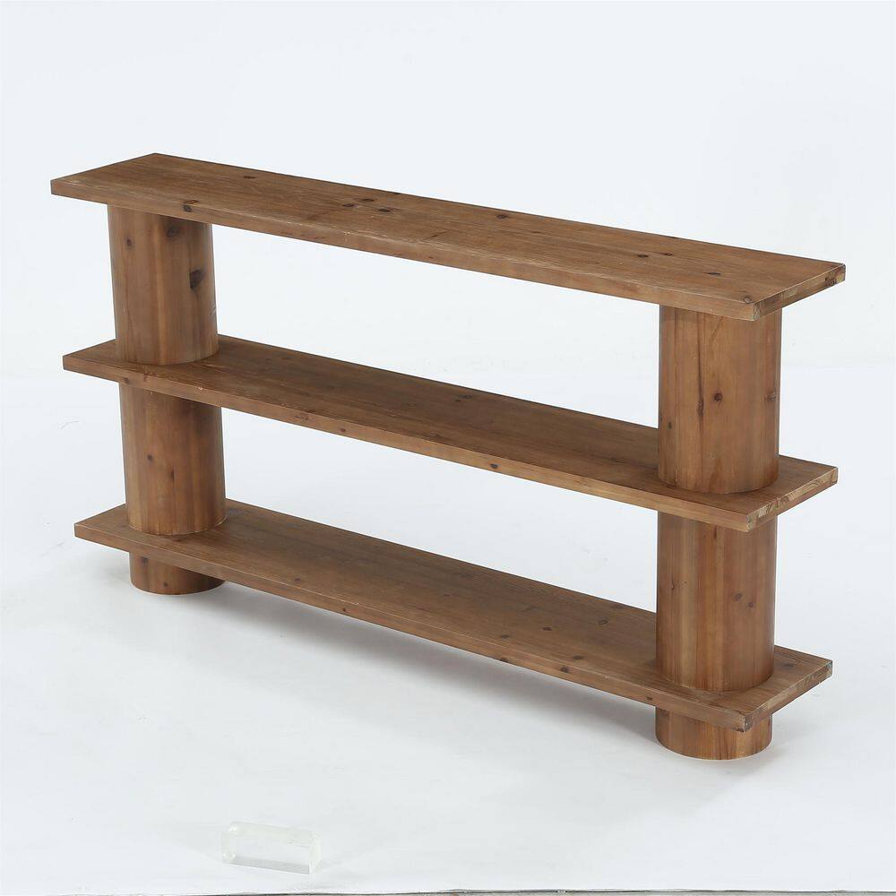 Benjamin 63 in. Rustic Brown Rectangle Solid Wood Console Table with Storage, Long Sofa Table for Living Room