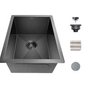 Stainless Steel 14 in. Black Single Bowl Undermount Kitchen Sink with Bottom Grid and Kitchen Sink Drain