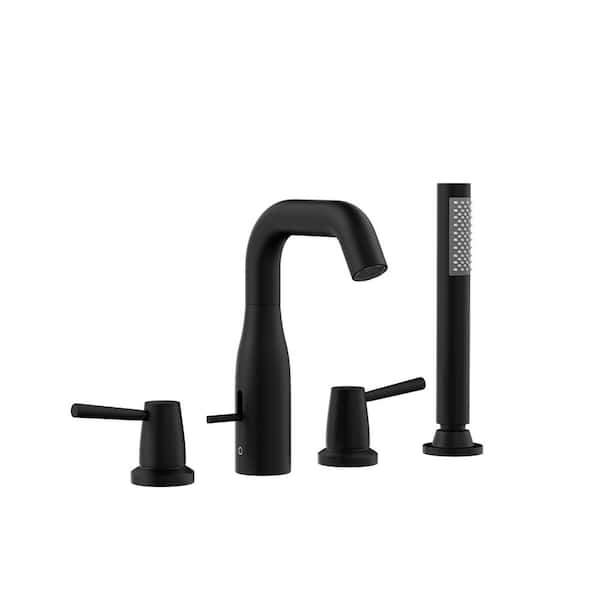 Aosspy Modern 2-Handle Deck-Mount Roman Tub Faucet with Handshower in Matte Black