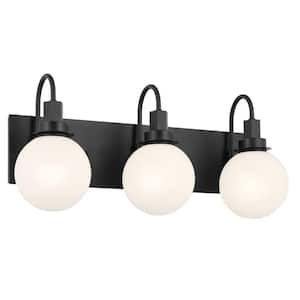 Hex 22.75 in. 3-Light Black Modern Bathroom Vanity Light with Opal Glass Shades