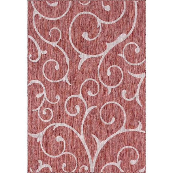 Unique Loom Outdoor Curl Rust Red 6 ft. x 9 ft. Area Rug