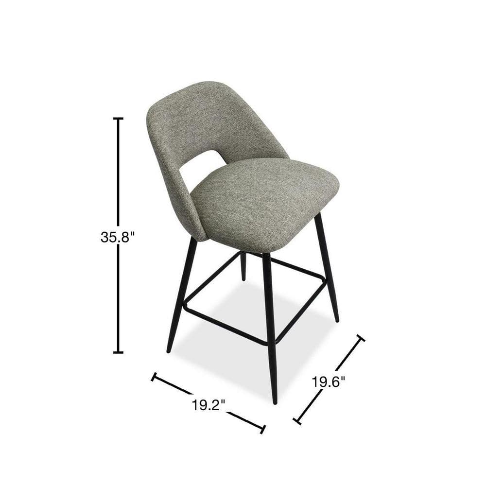 Light Gray Upholstered Counter Height Stools with Black Metal Frame, Set of 2