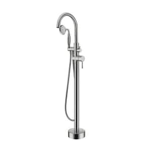 Single-Handle Floor Mounted Tub Filler Trim Claw Foot Freestanding Tub Faucet with Hand Shower in Brushed Nickel