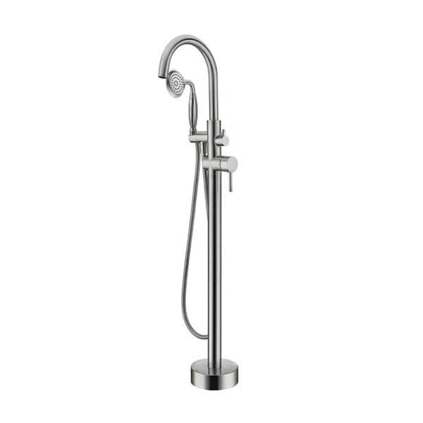 Magic Home Single-Handle Floor Mounted Tub Filler Trim Claw Foot Freestanding Tub Faucet with Hand Shower in Brushed Nickel