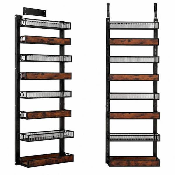 8 Shelf Black Over Door or Wall Mount Adjustable Spice Rack Organizer Modern Kitchen Pantry Storage Shelf