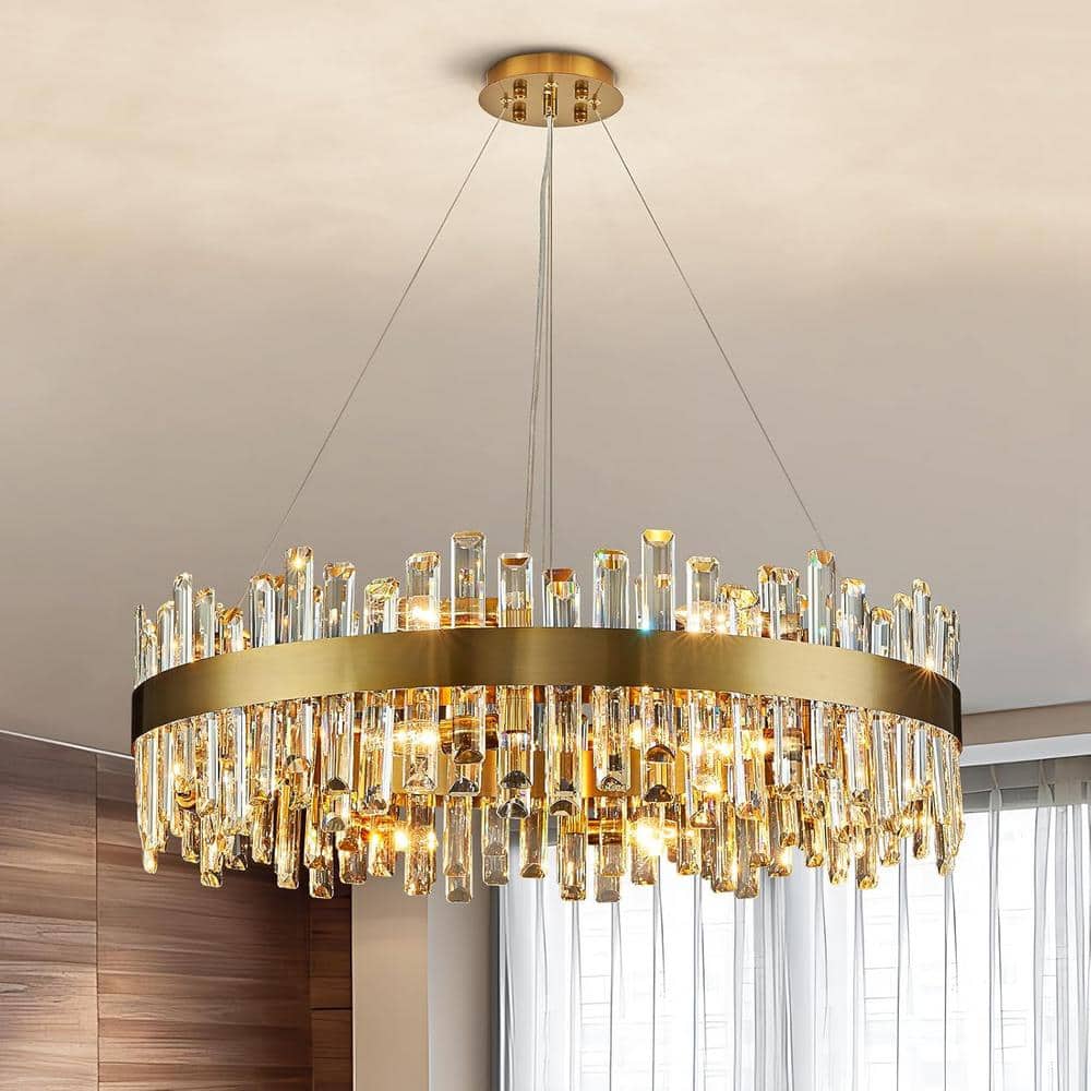 31.5 in. 16-Light Gold Crystal Chandelier, Modern Round K9 Crystal Hanging Pendant Ceiling Light Fixture price history on PriceWatchPro