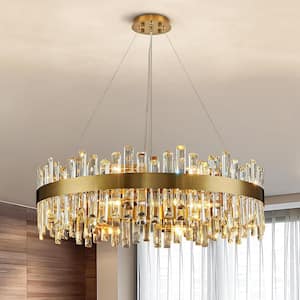 31.5 in. 16-Light Gold Crystal Chandelier, Modern Round K9 Crystal Hanging Pendant Ceiling Light Fixture