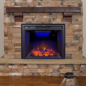 Black 30 in. 400 Sq. Ft. Recessed Electric Fireplace with Remote Control and Multi-Color Flame