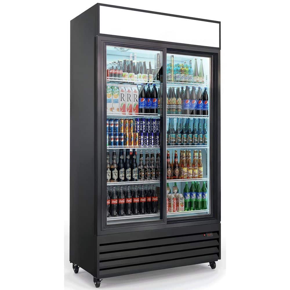 44 in. W 34.7 cu. ft. Commercial NSF Double Sliding Door Upright Cooler ES44G in Black