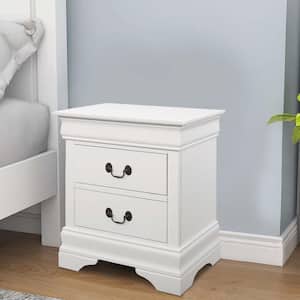 White and Brass 2-Drawer 22 in. Wooden Nightstand