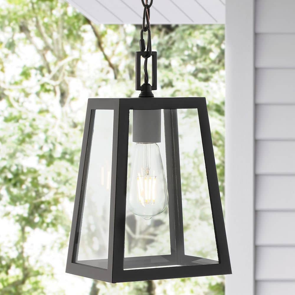 Black Glass LED Lantern Pendant Light