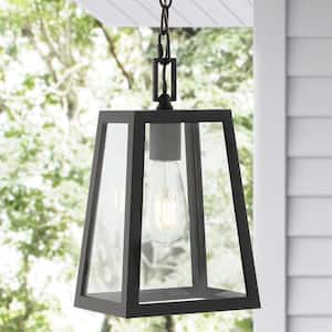 Glendale 6.75 in. 1-Light Black/Clear Outdoor LED Pendant Farmhouse Industrial Iron/Glass