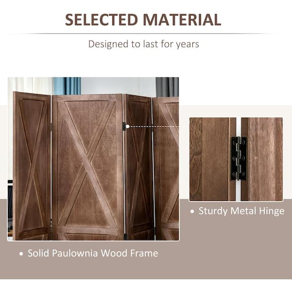 HOMCOM Blinds Style 4-Panel Wood Room Divider, 67'' Tall Folding