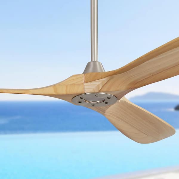 60 in. Indoor/Outdoor Modern Solid Wood Nickel Ceiling Fan with Remote Control and DC Reversible Motor