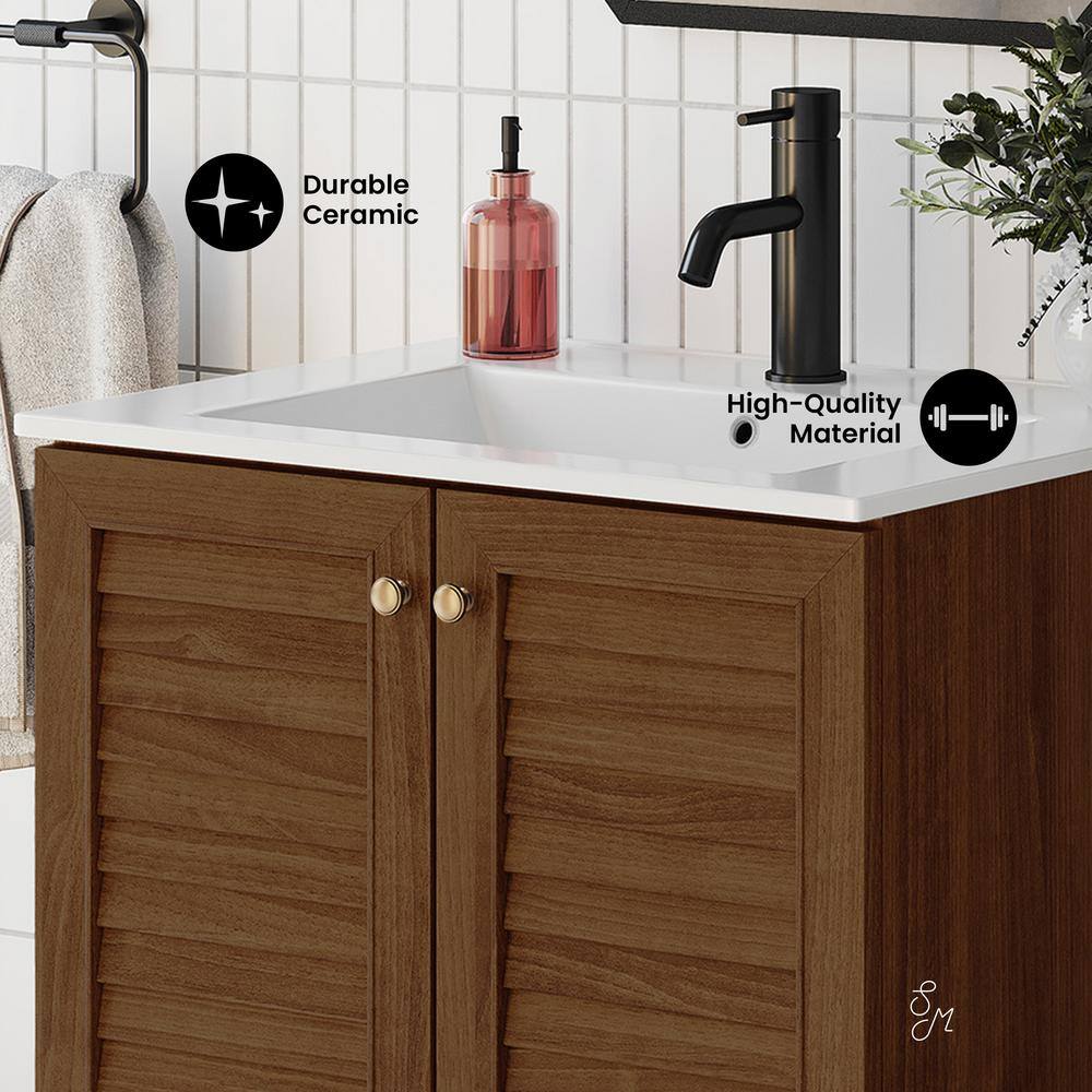 Bron 24" Brown Oak Freestanding Bathroom Vanity with White Sink Top