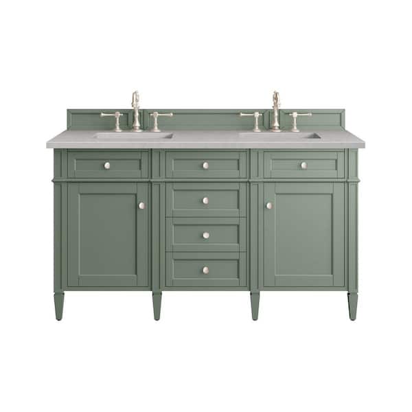 James Martin Vanities Brittany 60.0 in. W x 23.5 in. D x 33.8 in. H Bathroom Vanity in Smokey Celadon with Eternal Serena Quartz Top