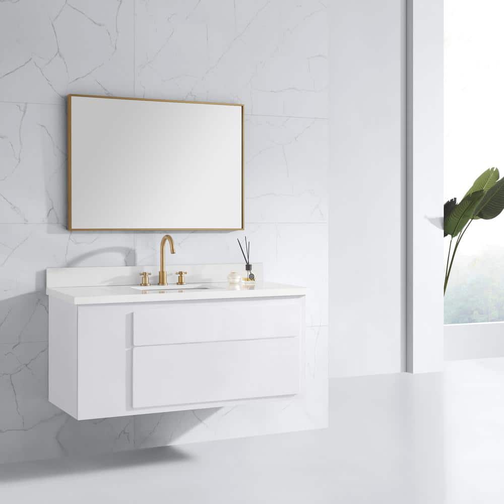 Medium Rectangular Brushed Gold Stainless Steel Bathroom Vanity Mirror