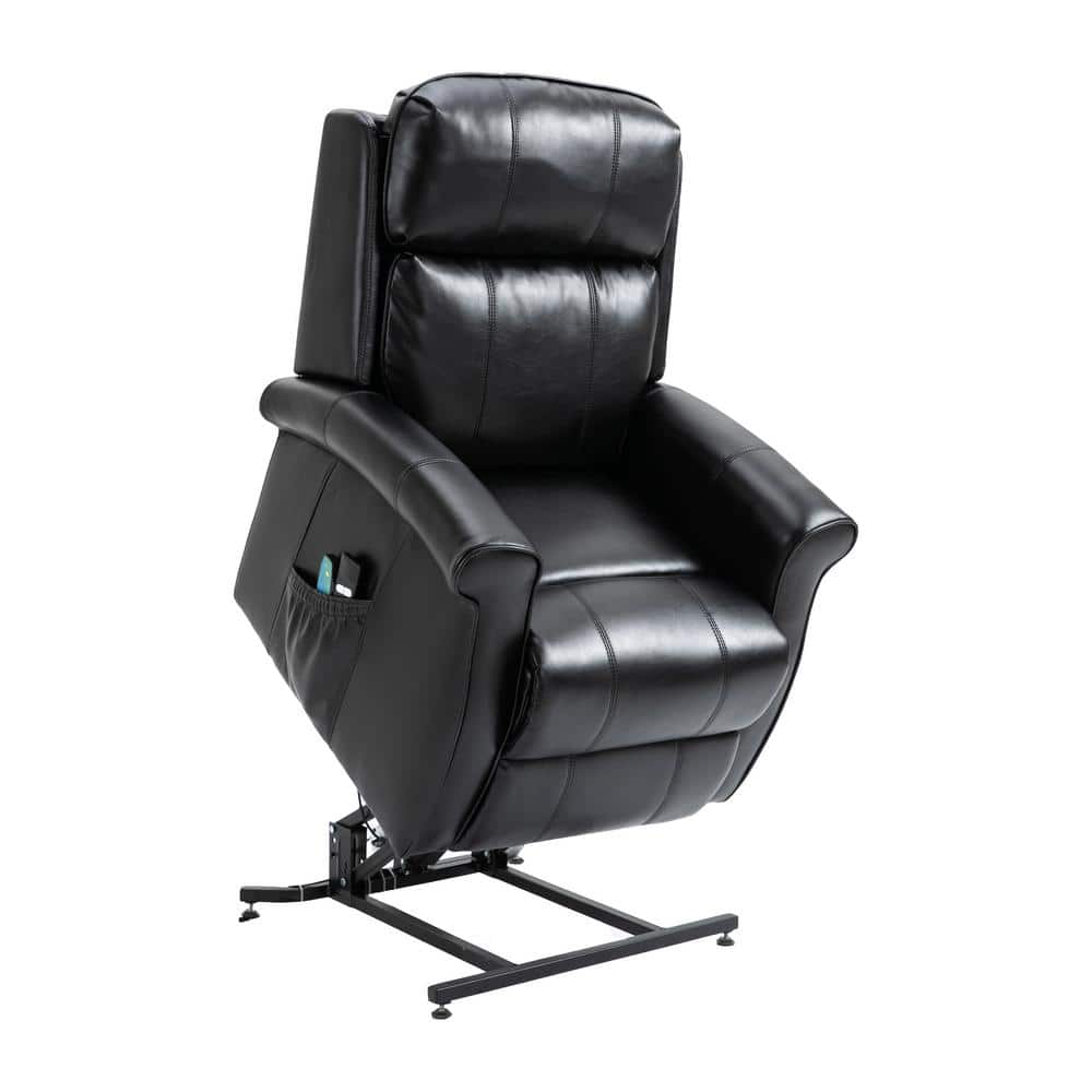 Black Faux Leather Elderly Power Lift Recliner 8-Point Massage Reclining Ch