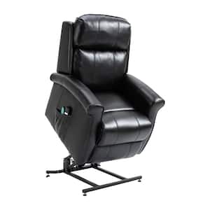 Black Faux Leather Elderly Power Lift Recliner 8-Point Massage Reclining Chair with Side Pocket and Remote Control