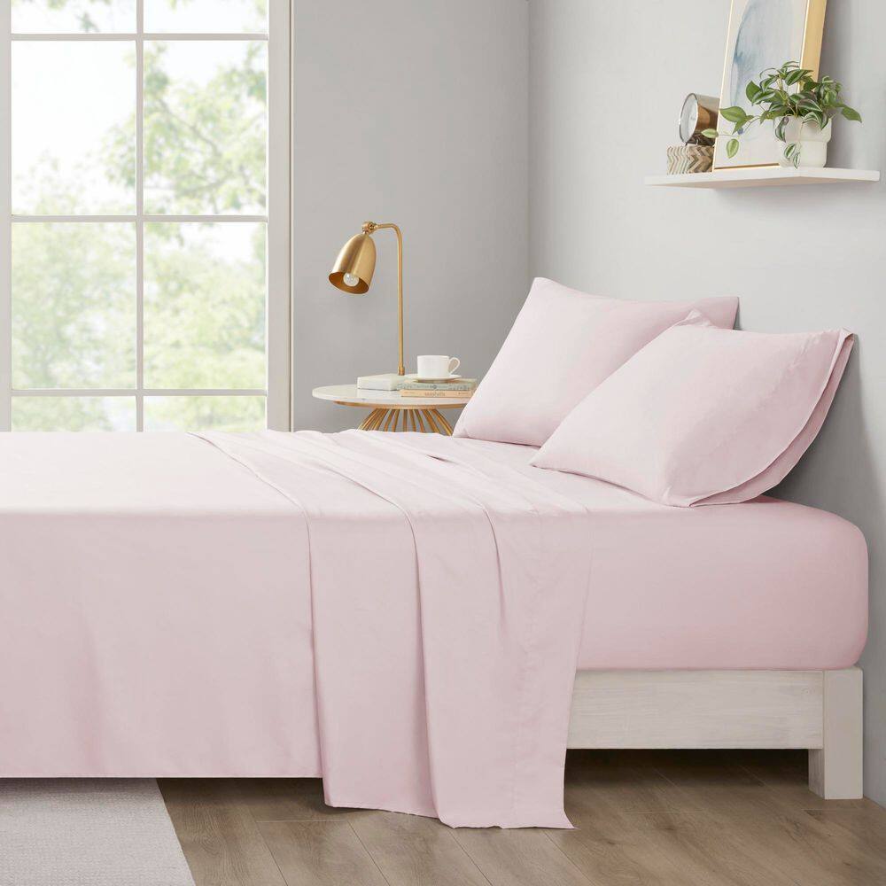 Blush Twin Solid Microfiber Sheet Set with Pillowcase