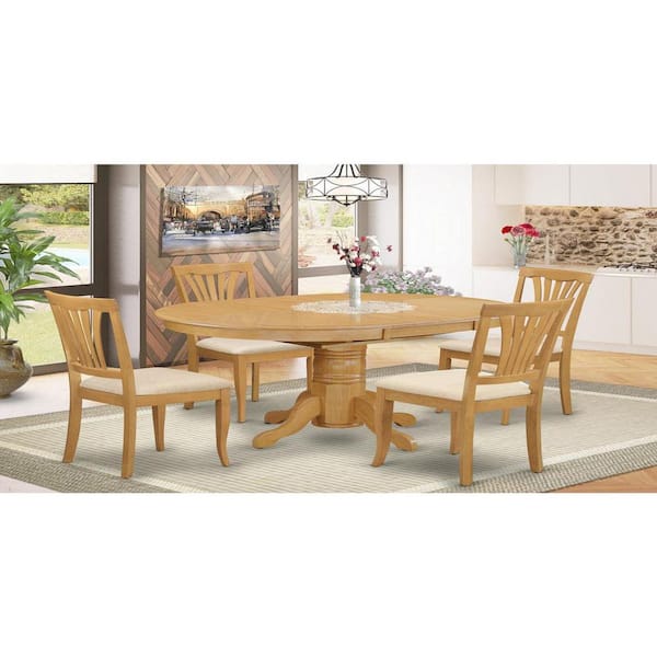 East West Furniture 5-Piece Oval Natural Oak Finish Solid Wood Top Dining table with 4 Chairs with Lattice Back