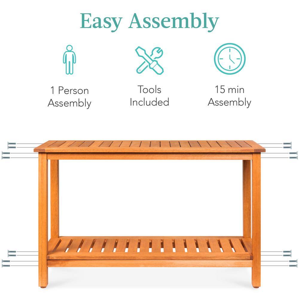 48in Natural Eucalyptus Wood Console Table with Shelves