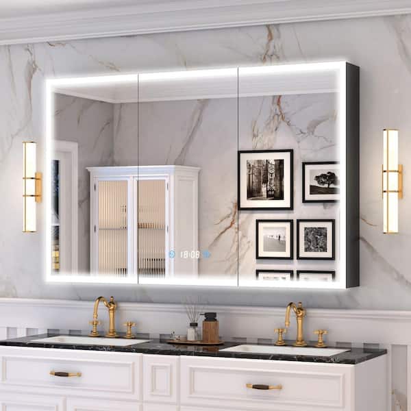 60 in. W x 36 in. H Rectangular Aluminum Flowing LED Light Surface Mount Medicine Cabinet with Mirror Anti-fog